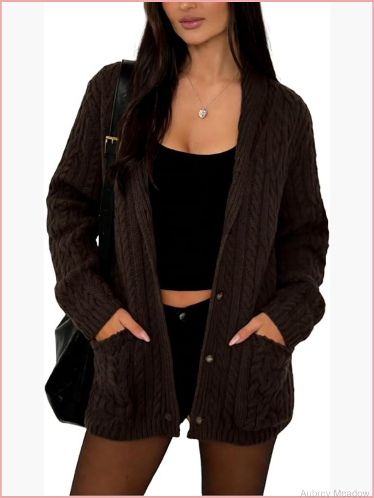 Cable Knit Cardigan Button Up Chunky Preppy Y2k Sweater Coat Fall Winter